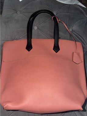 Fendi Coral Pink Leather Tote with Black Handles